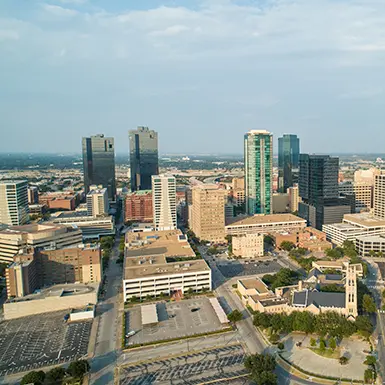 Aerial view of downtown Fort Worth, Texas during the daytime